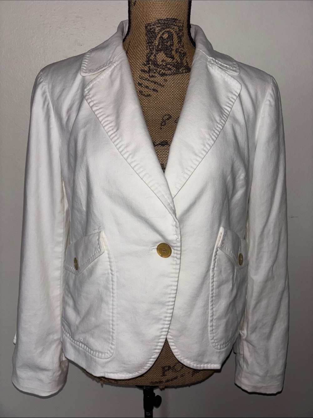Talbots Sz 10P White Women's Cotton Blazer Jacket - Classic Single-Button Style